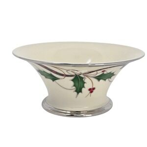 Lenox Holiday Nouveau Platinum Cream Bon Bon Bowl 6" Holly Christmas HTF